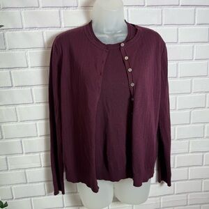 Valerie Stevens Separates Burgundy Knit Top & Cardigan Set - Size M